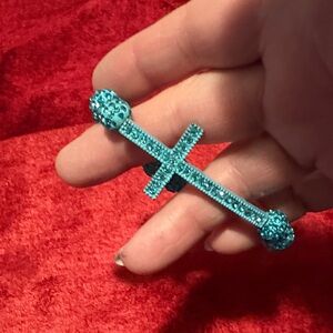 Blue Crystal Cross bracelet with crystals all around new
